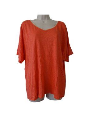 Chicos Orange Gold V-neck Linen Top Women Size XL Loose Fit Short Sleeve Casual